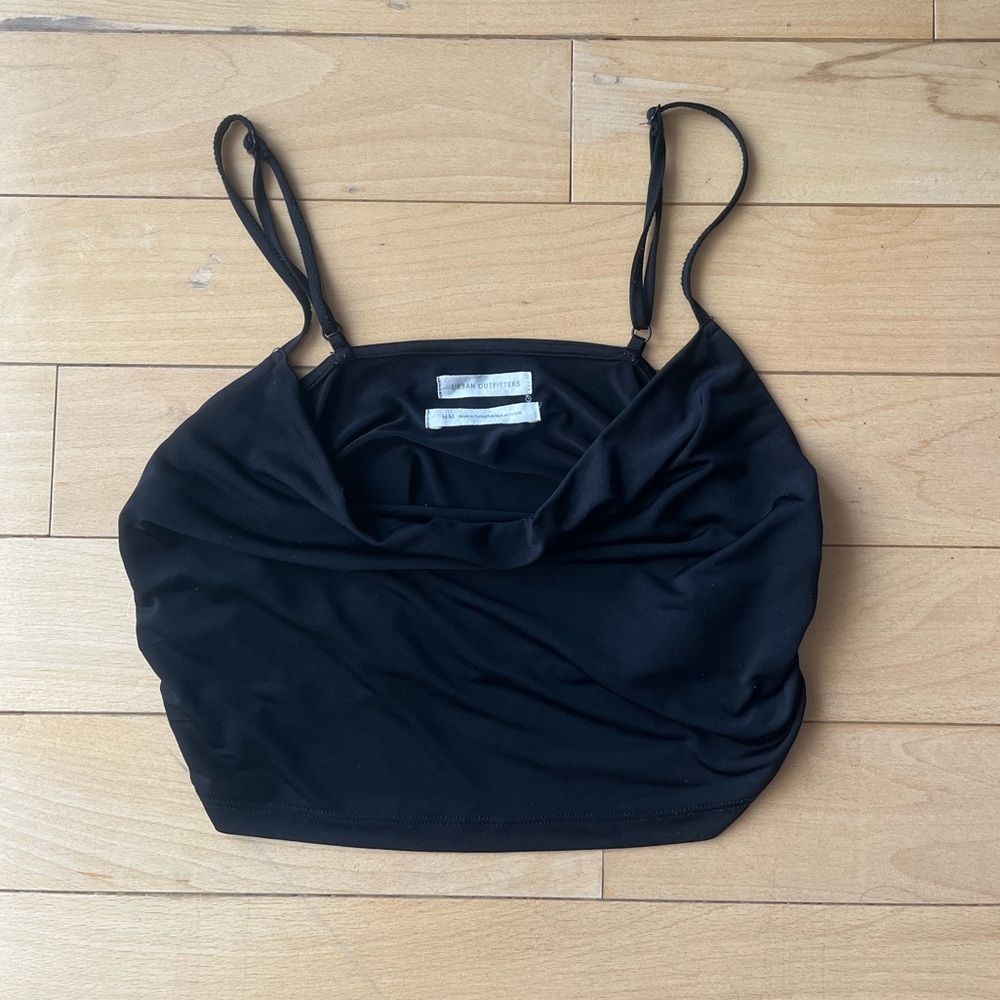 Urban Outfitters Black Print Cowl Neck Ruched Cropped Cami
